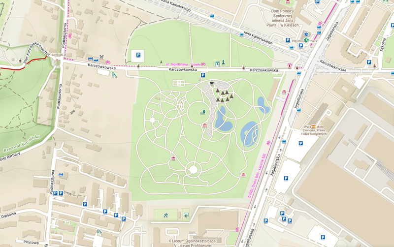 Mapa ogrodu botanicznego w Kielcach